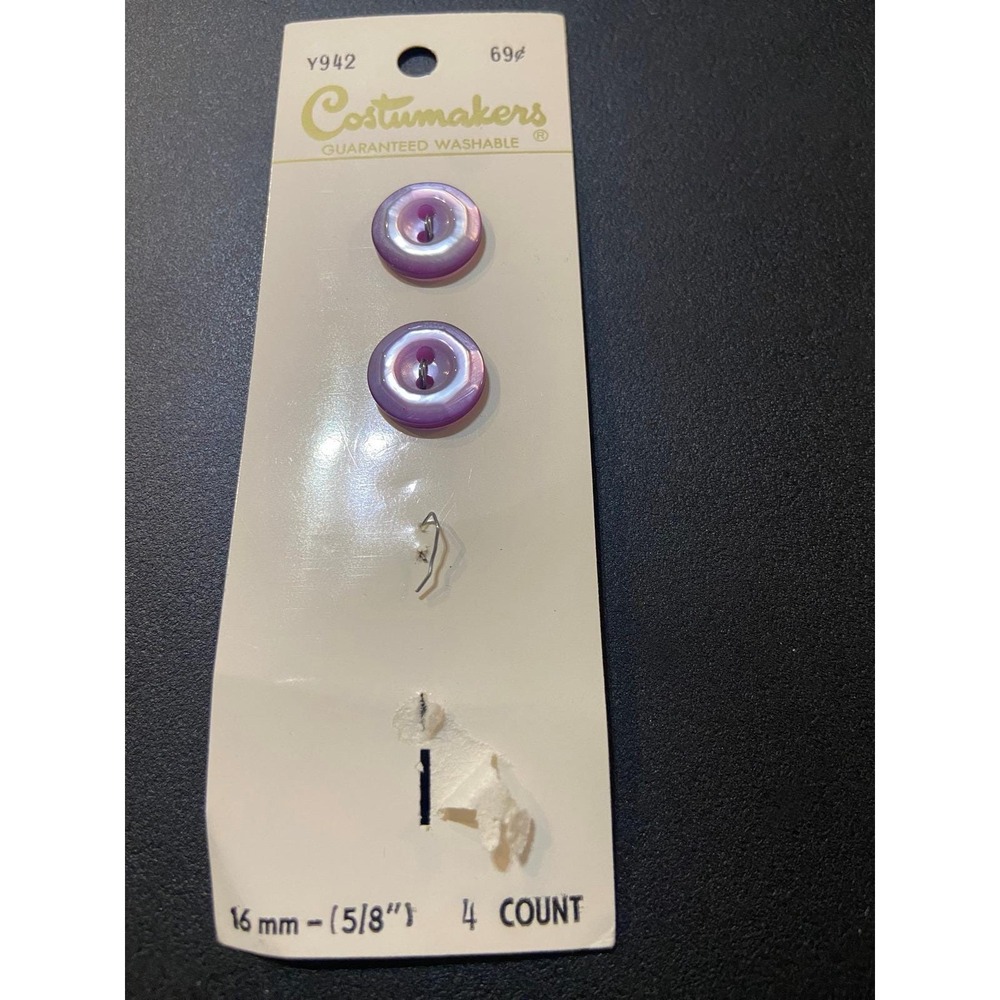 Vintage Costumakers Y942 Purple Pearlescent Buttons‎ 16mm 5/8 Inch 2 Count